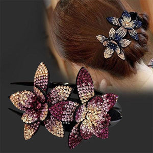 Rhinestone Double Flower Hair Clip