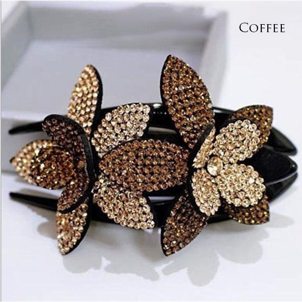 Rhinestone Double Flower Hair Clip